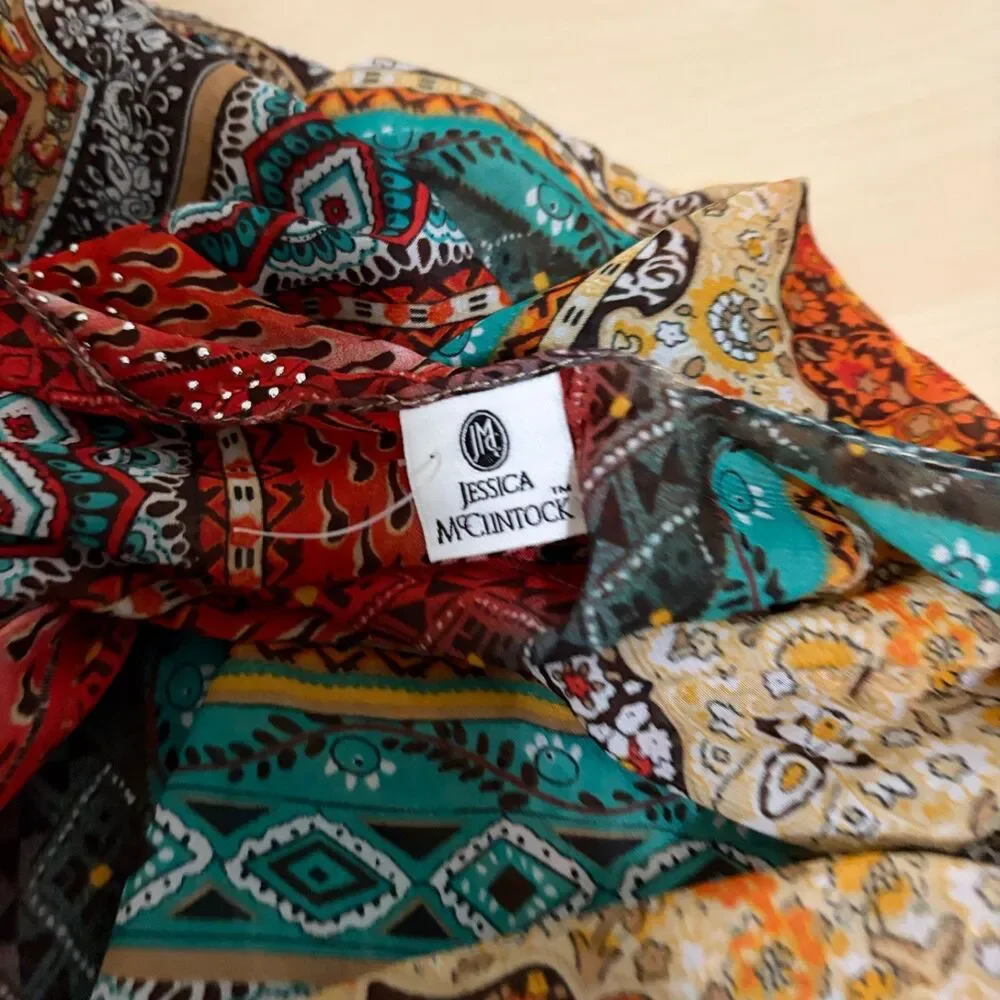 Jessica McClintock Shawl Women's One Size Boho Colorful Sheer Rhinestone